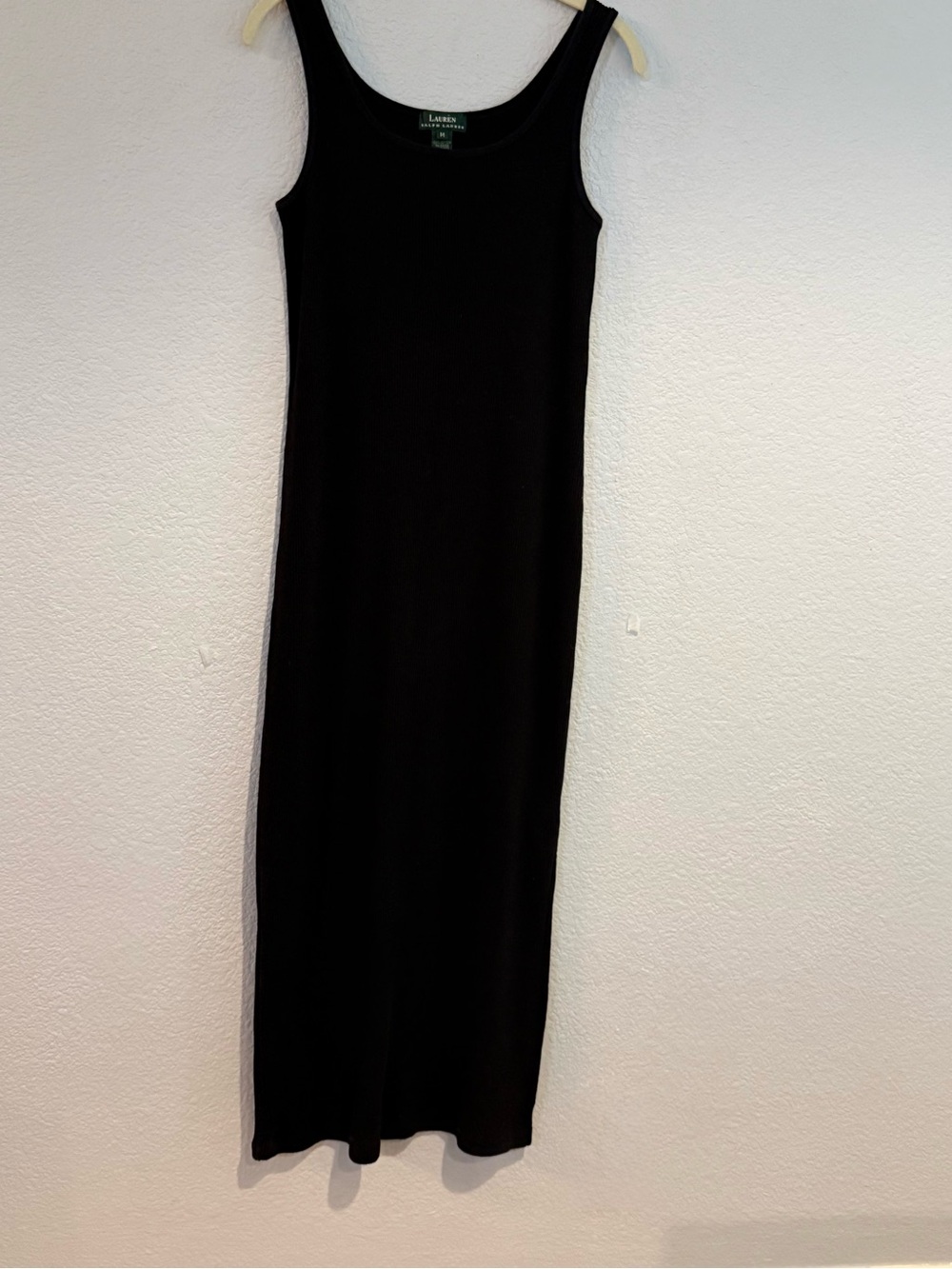 Ralph Lauren Black Ribbed Knit Sleeveless Midi Dress. Classic Stretch Column. M